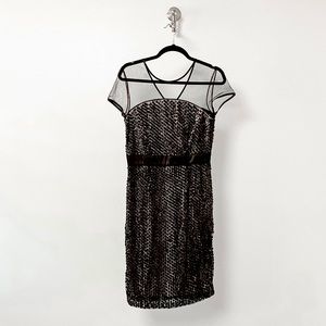 French Connection Sheer Sequin Spring Holiday Wedding Black Cocktail Mini Dress‎